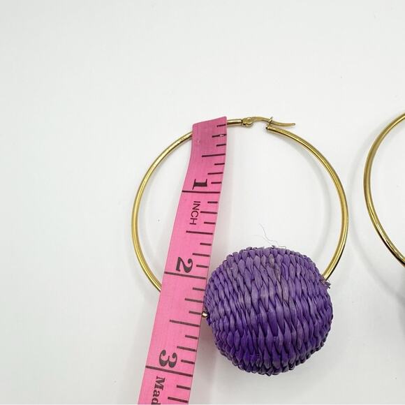 Large Gold Hoops Raffia Round Ball Earring Statement Jewelry Big Large Unbranded - Picture 4 of 7